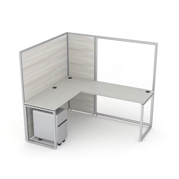6'x5' 1-Person L-Shaped Office Cubicle Workstation w/ filling cabinet, 65H panels in Sea Salt, Sapslim Cubicle Collection, Mfr#: CY-SLM_LC06-6x5x65H-WALLY